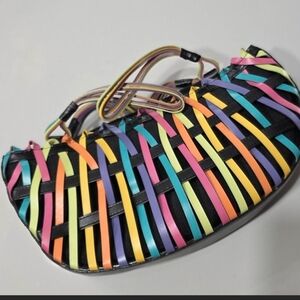 Inge Christopher Inge Sport Y2K Rainbow Woven Leather Baguette Bag Vintage 2000s